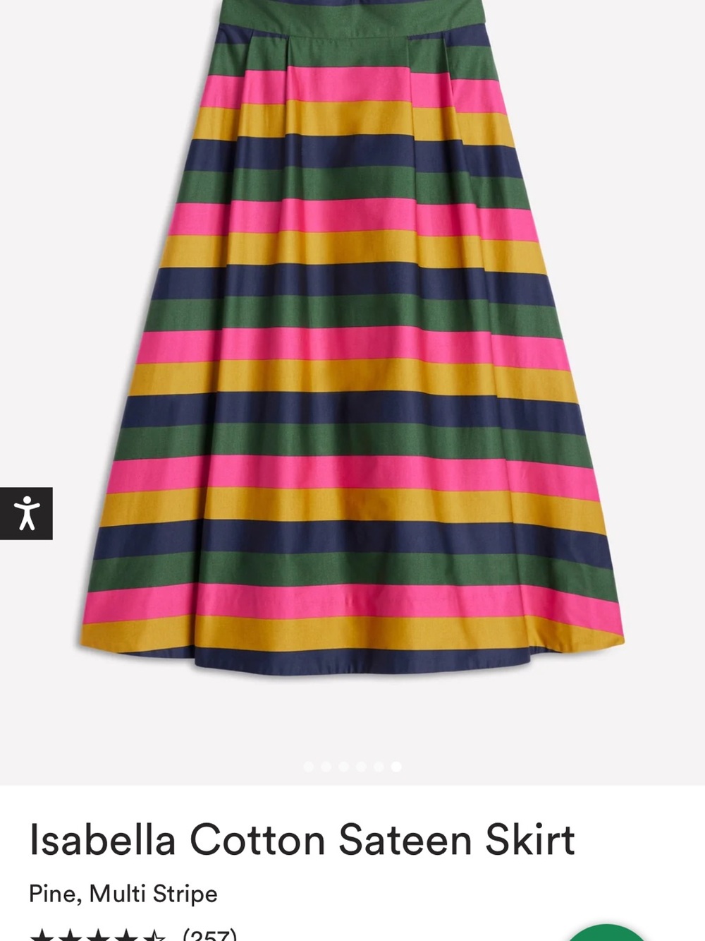 NWT Boden Isabella Cotton Sateen Skirt
Pine, Multi Stripe With Pockets - Picture 2 of 8